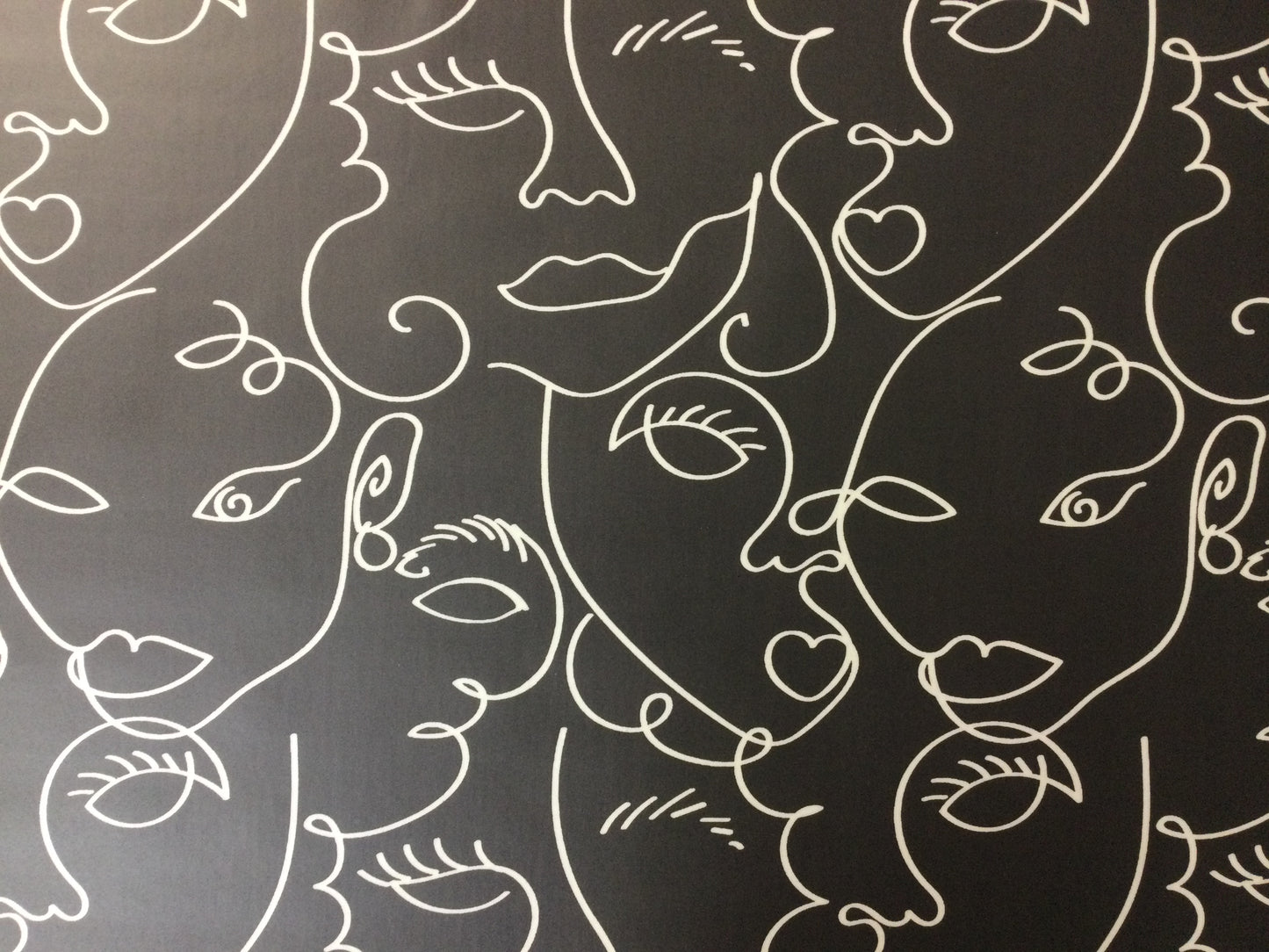Linear Faces Black PVC Wipe Clean Tablecloth